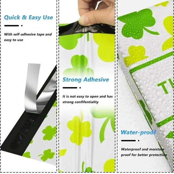 St Patrick's Day Poly Mailer 10x13 Inch 100 Pcs, Waterproof and Tear-Resistant S - Picture 3 of 7